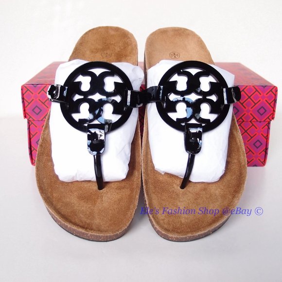 ❤️ NIB Tory Burch Miller Cloud Patent Leather Sandal Black US 10.5 AUTHENTIC - Picture 4 of 15